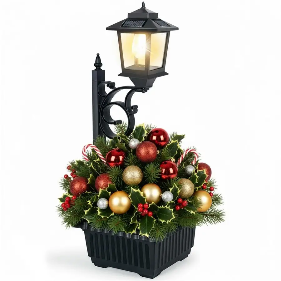 

2 in 1 Outdoor Flower Pots for Real or Fake Flowers, Solar Lamp Post Lights Wall Mount or Freestanding, Waterproof Decorative La