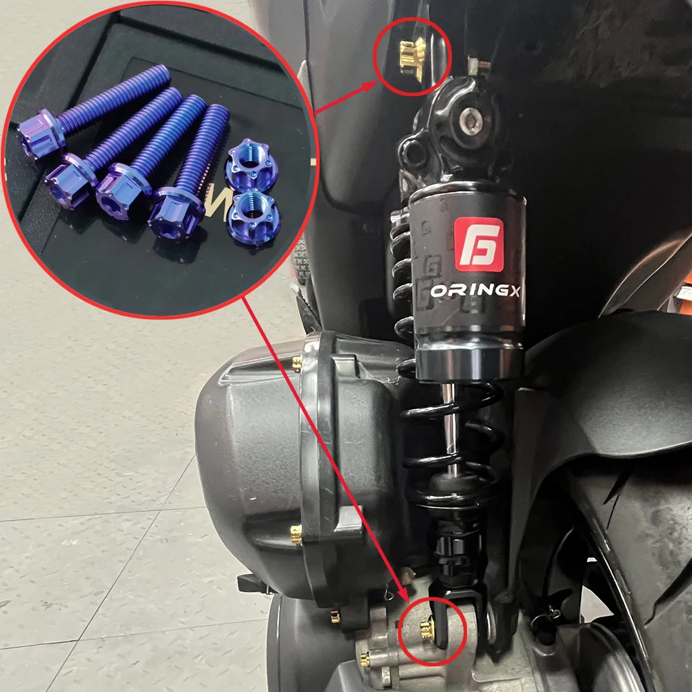 مسمار محرك التيتانيوم ، ترس المحرك ، الزيت ، الصدمات الخلفية ، ذراع الدوران ، أنبوب العادم ، مسمار المحور ، الجوز لياماها Aerox V1 V2