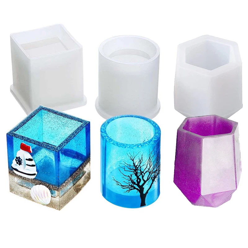 1PC Pen Holder Crystal Silicone Molds Set Flower Pot Molds Resin Mould DIY Epoxy Resin Casting Molds For DIY Craft Making