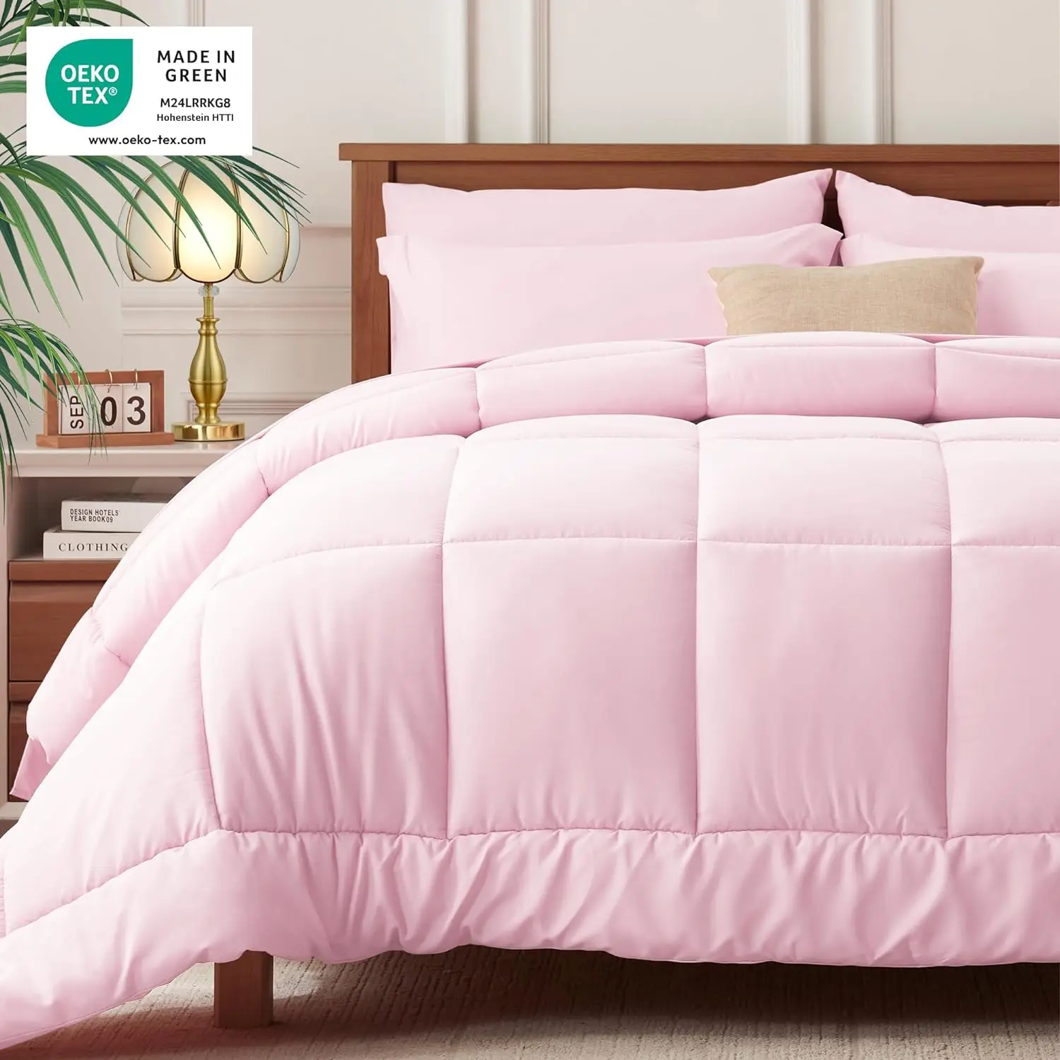 

Twin Bed in a Bag - 5 Pieces Light Pink Comforter Set, All Season Bedding Comforter Set with Comforter, Flat Sheet,