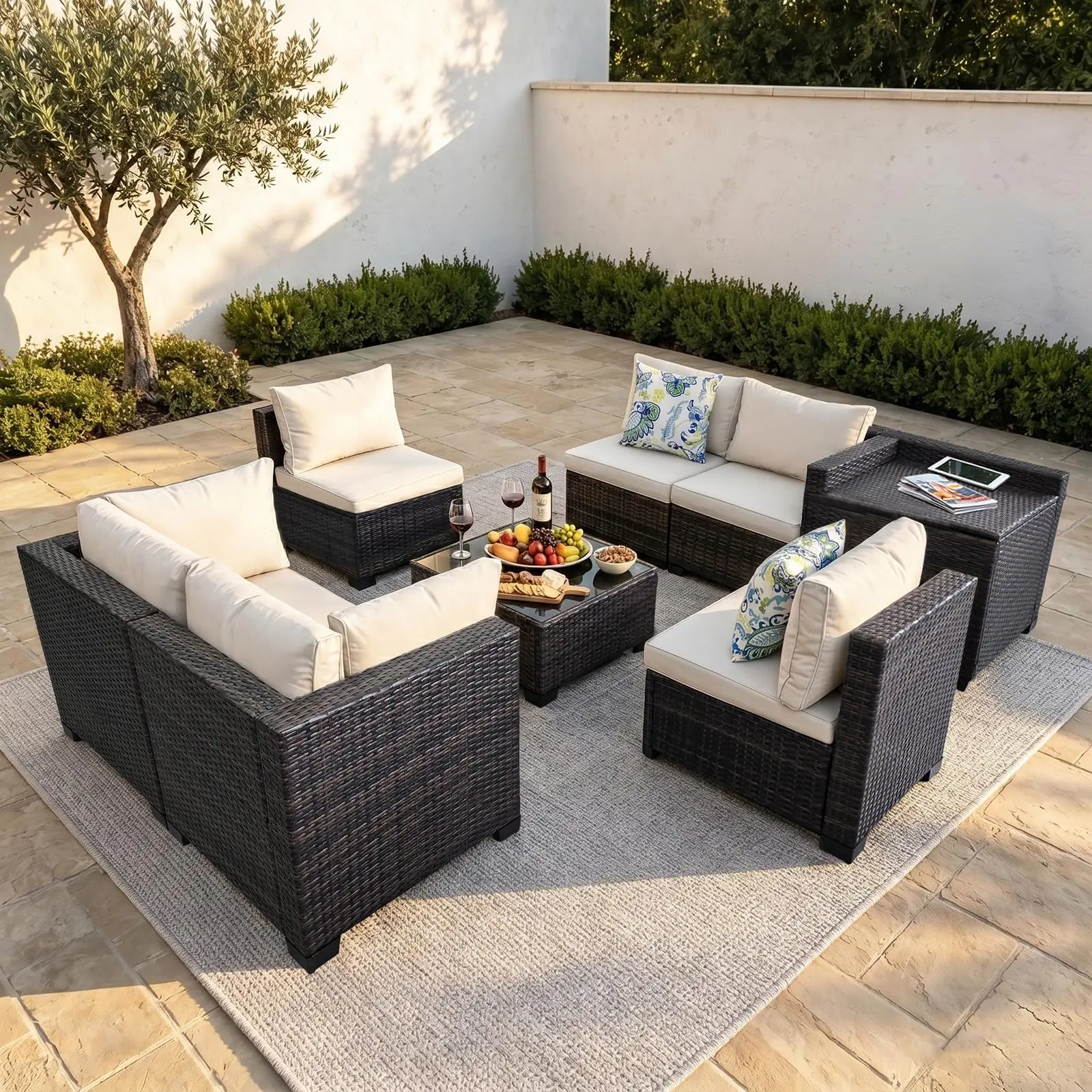 8 Pieces Patio Furniture Set with Storage, Outdoor Sectional Sofas