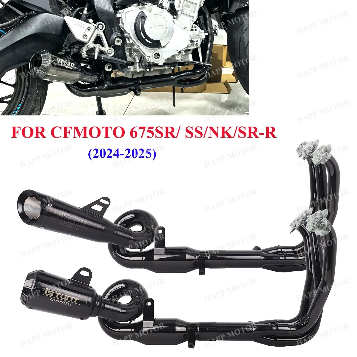 

Slip On For CFMOTO 675SR 675SRR 675SS 675NK All Years Motorcycle Exhaust Escape System Front Pipe 675SR Exhaust Short Muffler