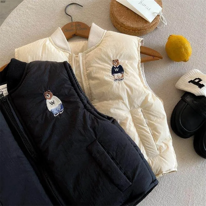 UNITIM Winter Children Boys Waistcoat Bear Embroidery Zipper 2-8Yrs Kids Boys Parkas Plus Velvet Warm Little Boys Snowwear Vest