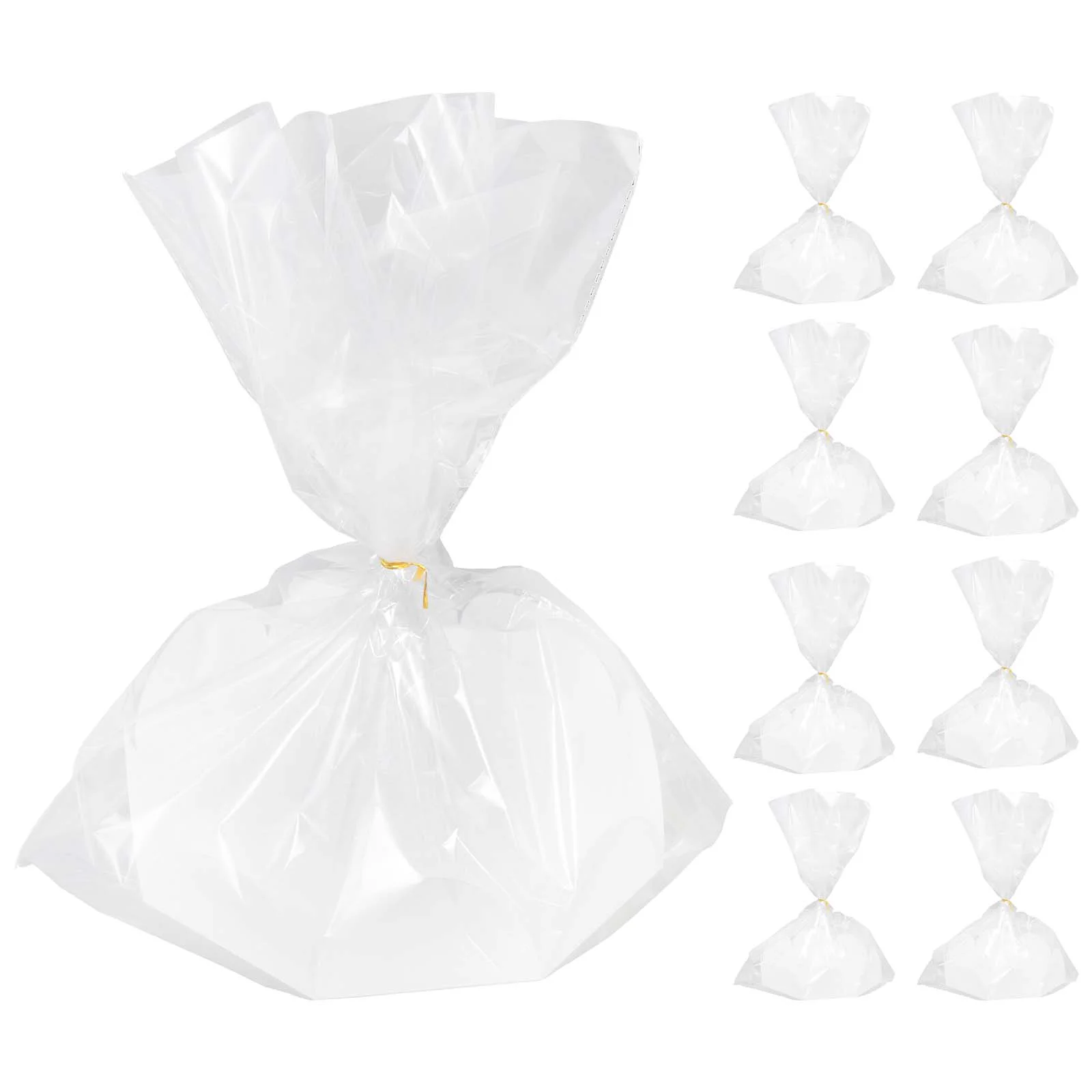 

10 Sets Cake Packaging Cellophane Bags Packing Container Paper Clear with Tray Treat White Gift