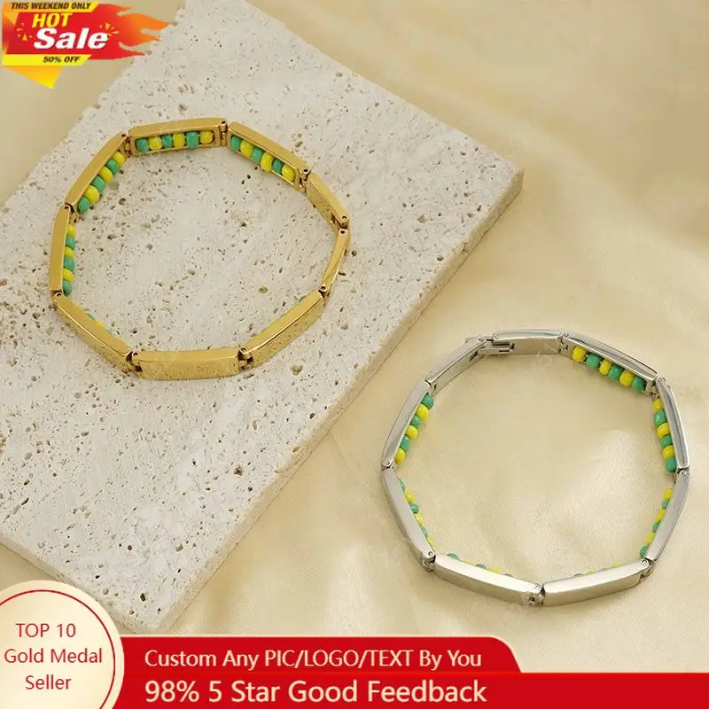 

GD Religious Stainless Steel South Africa Bracelet Green And Yellow Color Orula Hidden Bracelet Yellow Beads Unisex Bangle