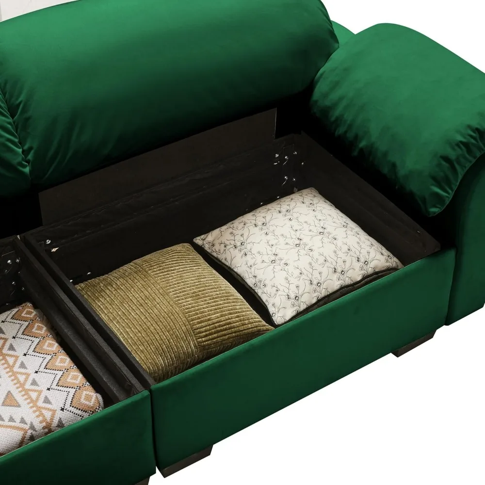 Convertible Modular Sofa Sectional Couch with Reversible Chaises,3 Seat Velvet Sectional Cloud Sofa Couch with Storage