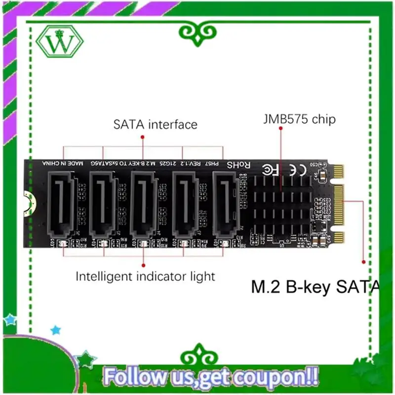 

Reliable-M.2 NGFF B-Key Sata к SATA 5-портовую плату расширения Карта расширения 6 Гбит/с Чипсет JM575 Поддержка SSD и HDD