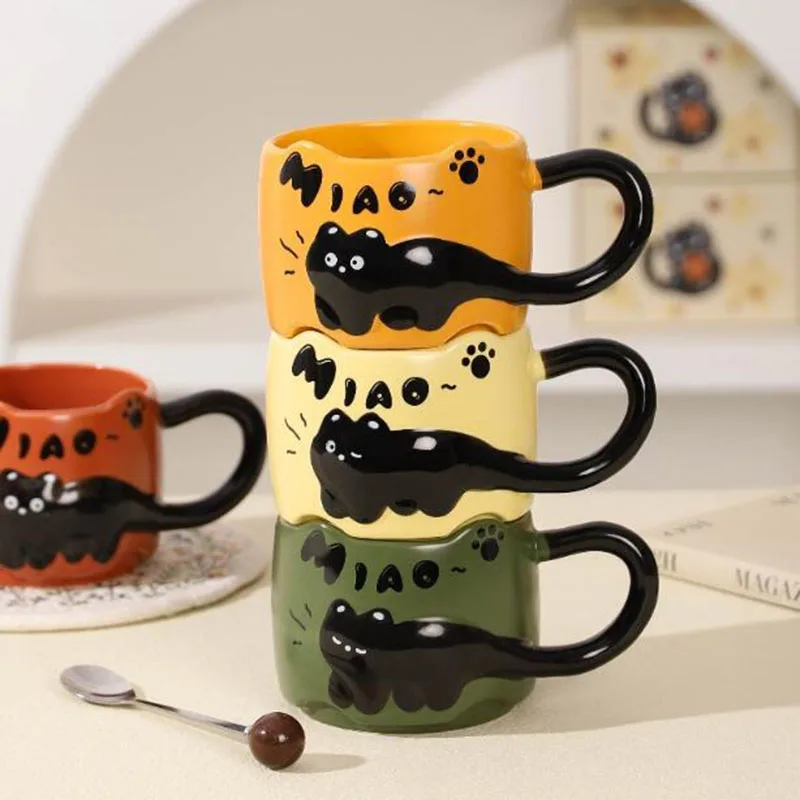 

Porcelain Cartoon Cat Coffee Mug Milk Mug Office Water Cup Couples Cup Accompanying Gift Kitchen Drinking Accessories