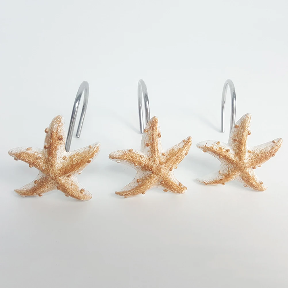 

12pcs Shell Conch Hooks Blue Resin Sea Cloth Shower Curtain Decorative Bathroom Accessories Metal OceanStyle