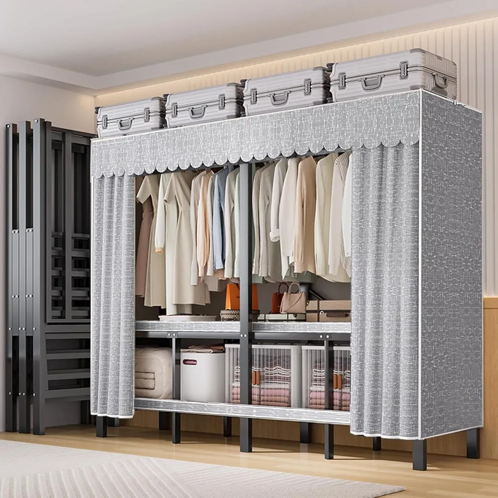 Portable Heavy-Duty Foldable Clothes Rack with Cover, Ideal for Hanging and Storing Clothing, Compact Garment Rack for Home Use