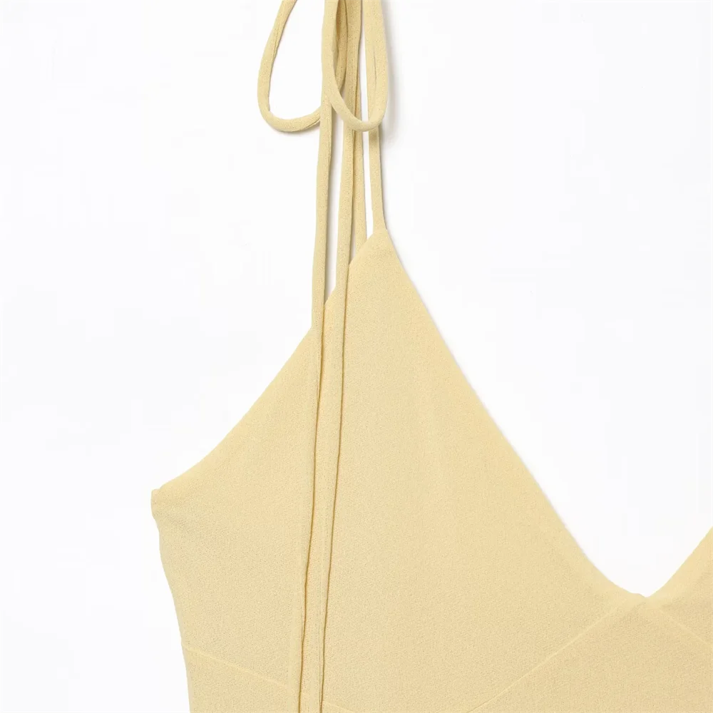 BM&MD&ZA2025 Vestido decorativo em camadas com decote em V doce e suave sem costas verão recém-chegado vestido longo feminino