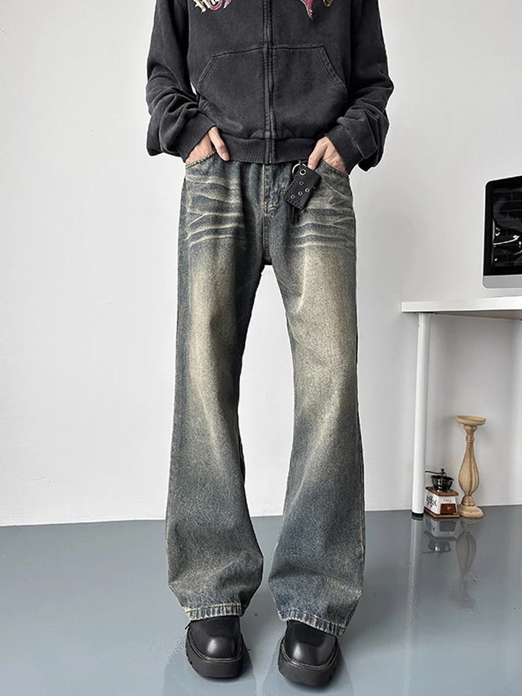 

Американские синие прямые джинсы в стиле ретро в стиле ретро, мужские утягивающие брюки Sle Cleanfit High Street Vibe, повседневные джинсовые брюки с низкой талией