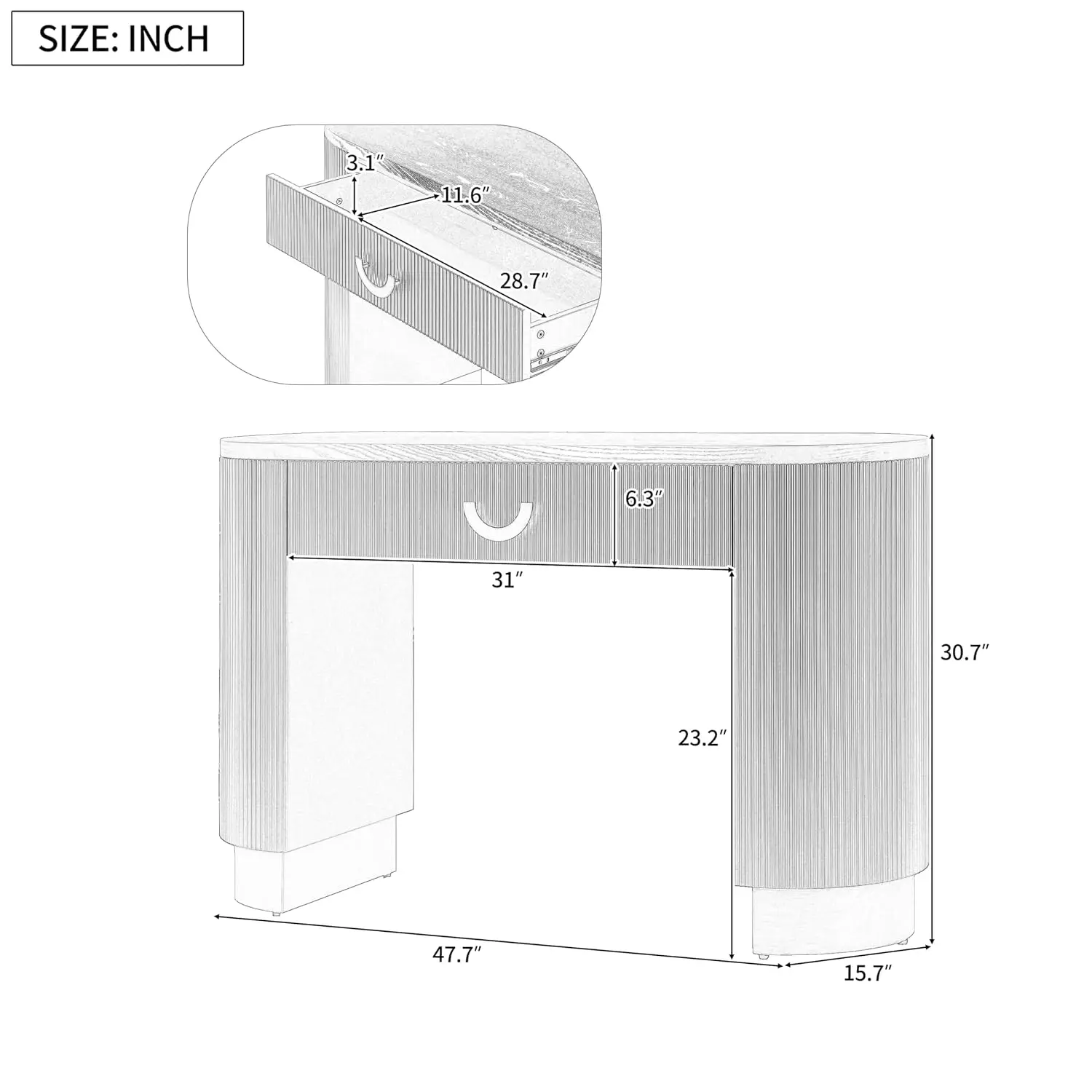 47.7" Modern Console Table Vertical Ribbed Drawer Storage Entryway Hallway Black, Customized