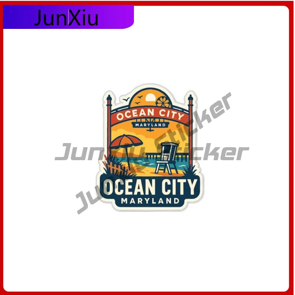 

Ocean City Vacation Sticker Vinyl Die-cut Decal Decorative City Skyline Landmark Design Luggage Kayak Suv Camper Rv Cactus Stick