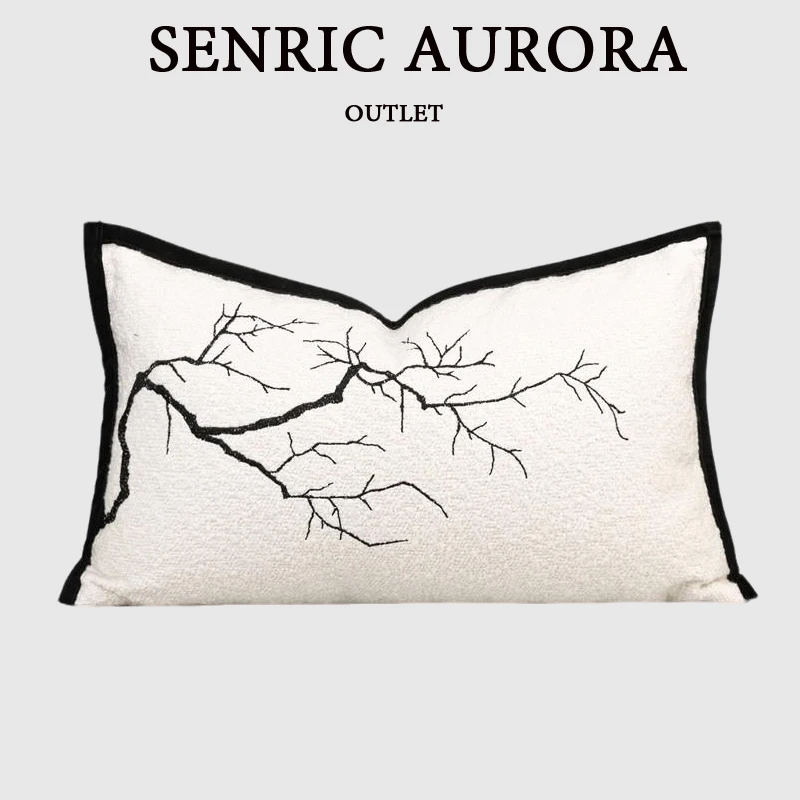 

Бежевый чехол для подушки в китайском стиле с бархатной вышивкой - ваби-саби, мертвая ветка, поясная наволочка 30x50 см для дома, отеля, дивана-кровати