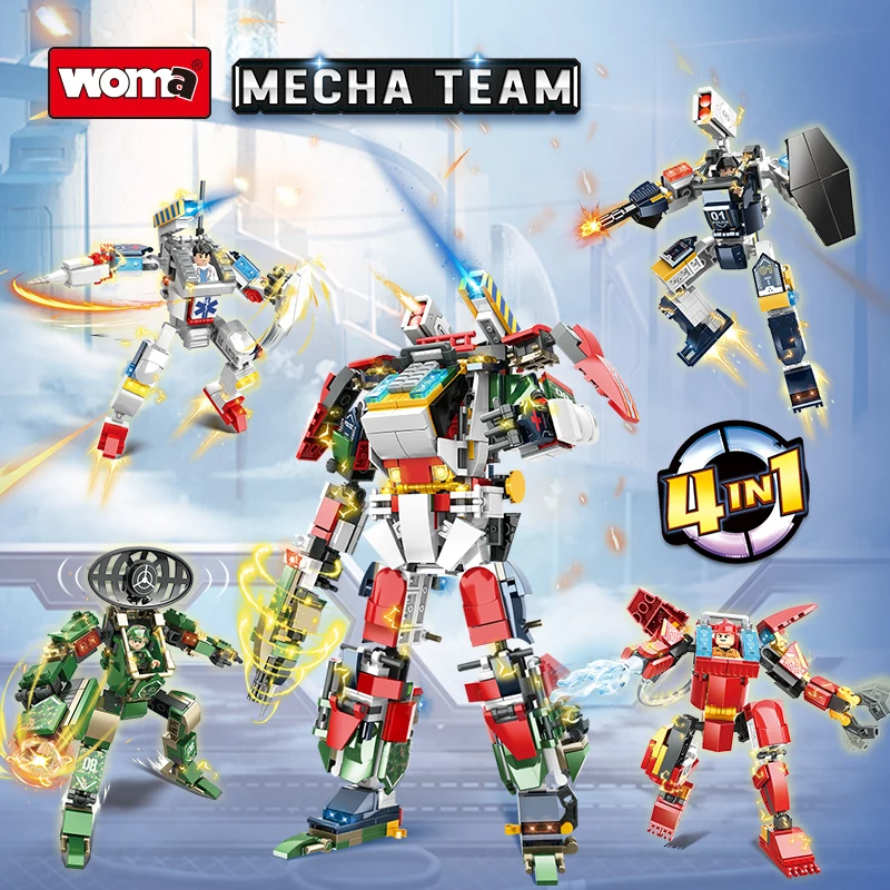 

4in1 Mecha Team Building Blocks Set Deformation Robot Bricks Toys for Kids Boys Educational Assembly Birthday Gifts