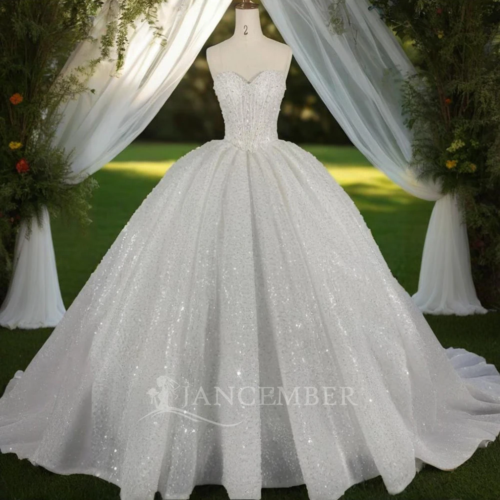 

Jancember Classic White Wedding Dress Sweetheart Crystal Beading Chiffon Simple Ball Gown Elegant Bridal Party vestido de novia