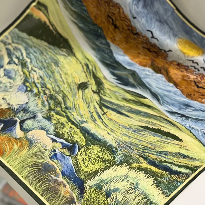 New Oil Painting Style Scarf Women's High-Grade 53 Small Square Towel Multi-Functional Sunscreen