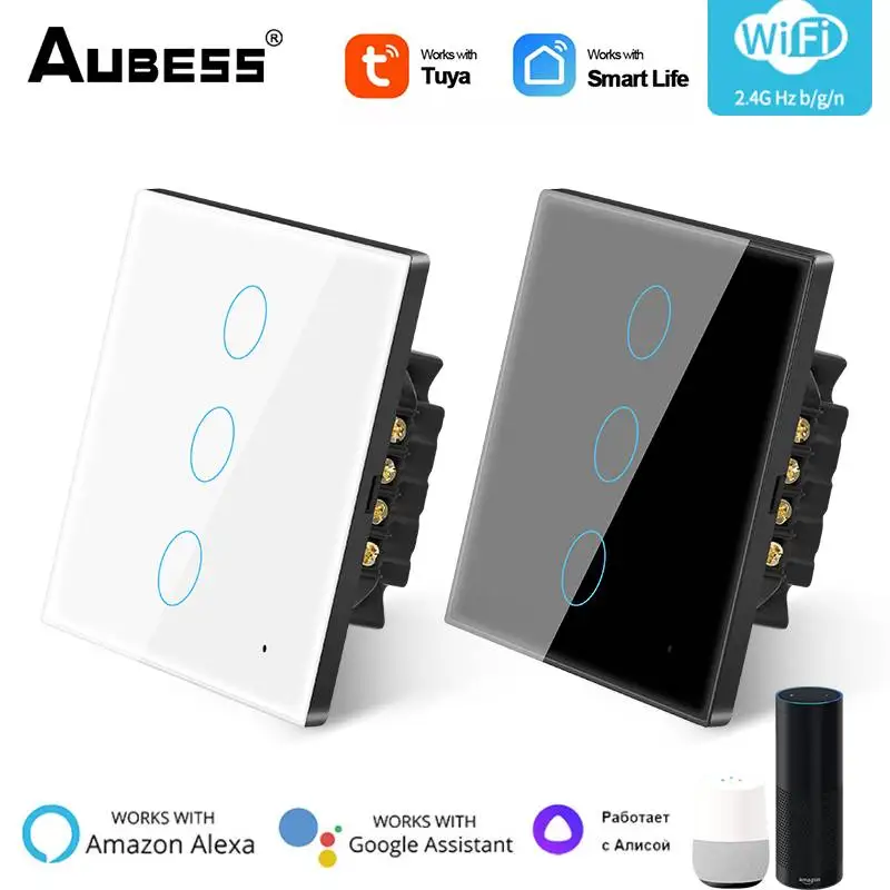 Tuya WiFi Wall Switch EU US Smart Touch Light Switch 1 2 3 4 Gang Smart Home Smart Life APP Control Work with Alexa Google Home