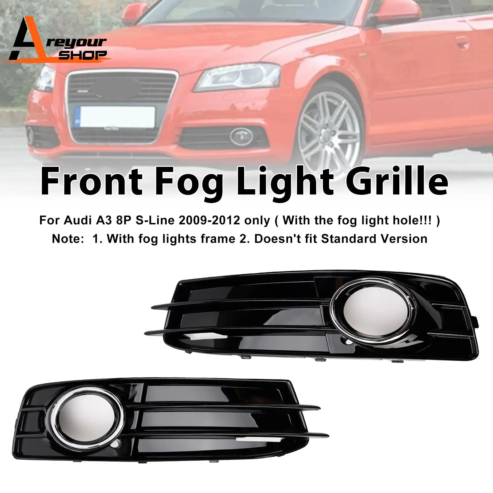 

Front Lower Bumper Grille Fog Light Cover Fit for Audi A3 S-Line S3 2009 2010 2011 2012