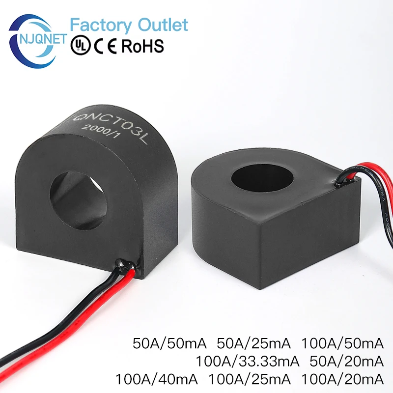 

Micro Current Transformer QNCT03L 5000/1 100A20mA 4000/1 100A25mA 3000/1 100A 33.3mA 2500/1 100A 40mA Mini current transducer CT