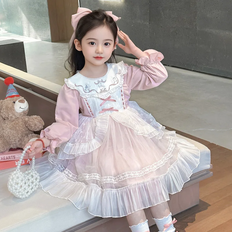 

Новое модное детское платье Лолита с длинным рукавом для девочек 3-12 лет, весна-осень 2026, для дня рождения и праздников
