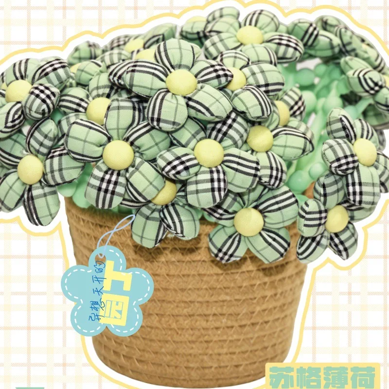 10PCS Factory Direct Sales Macaron Sugar Color Plaid Fabric Flower Neutral Pen Fresh Three-dimensional Sunflower Styling Pen