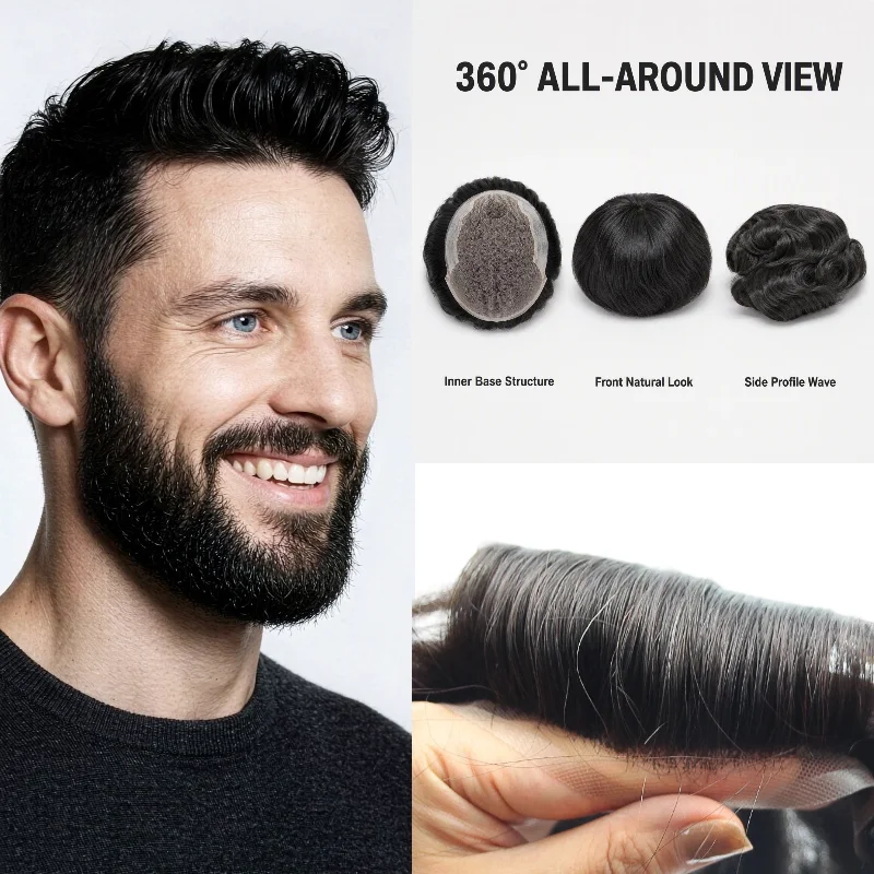 Human Remy Hair Q6 Base Men Wig 8x10 6inch Straight Lace+PU Hand-Tied Remy Hair In Stock 72H Ship Support Dropship Free Tape
