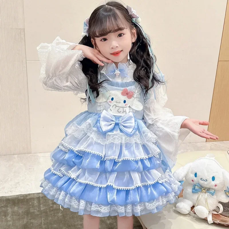 Anime Sanrio Girl Kids Cartoon Lolita Skirt Set Autumn Cinnamoroll Girls Long Sleeves Dress Cosplay Princess Dress Festival Gift