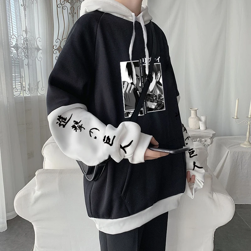 Anime Attack On Titan Levi Graphic Hooded Plus Size Hoodie Men Women Patchwork Sweatshirts Harajuku Autumn Warm Streetwear