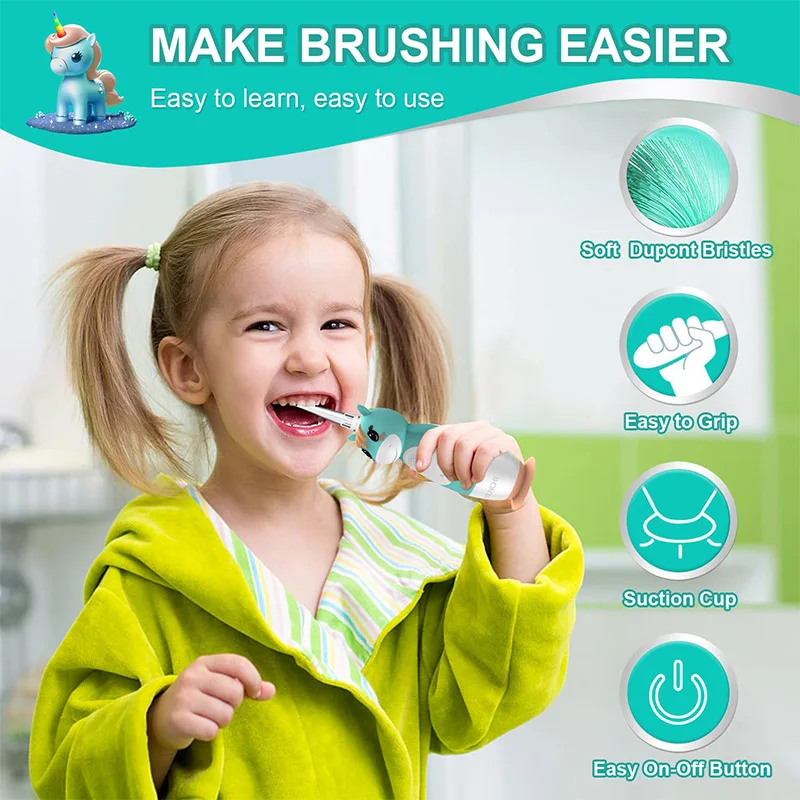 K3 Unicorn Cartoon Kids Electric Toothbrush Soft Bristle Sonic Vibration IPX7 Waterproof Oral Care Tooth Brush For Ages 3-12 - view 6