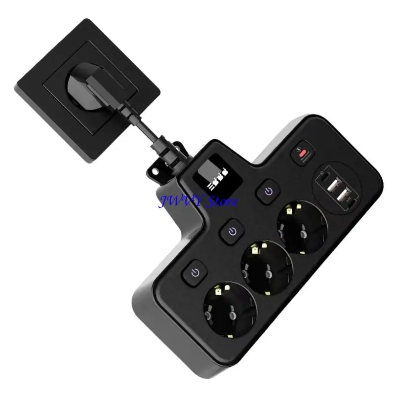 573A Power Extension Adapter With 3 Mode Night Light 4 USB Slots And Safety For Europeans Travel Use