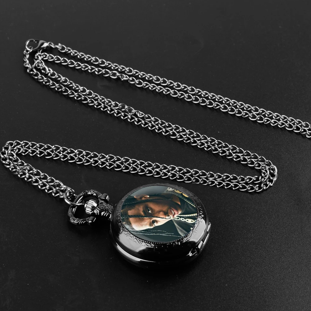 Cool Rapper Travis Scott Glass Dome Design Arabic Numerals Quartz Pocket Watch Necklace Pendant Clock Chain Men Women Gifts