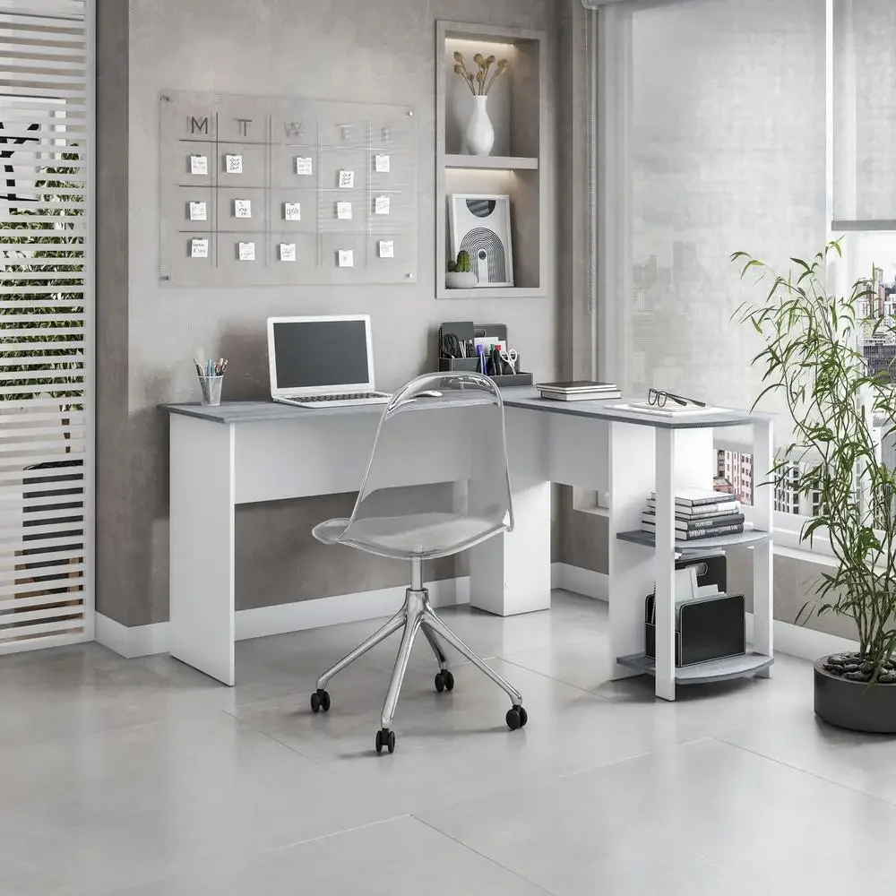 L-Shape Desk with Side Storage Shelves RTA-8413L-GRY