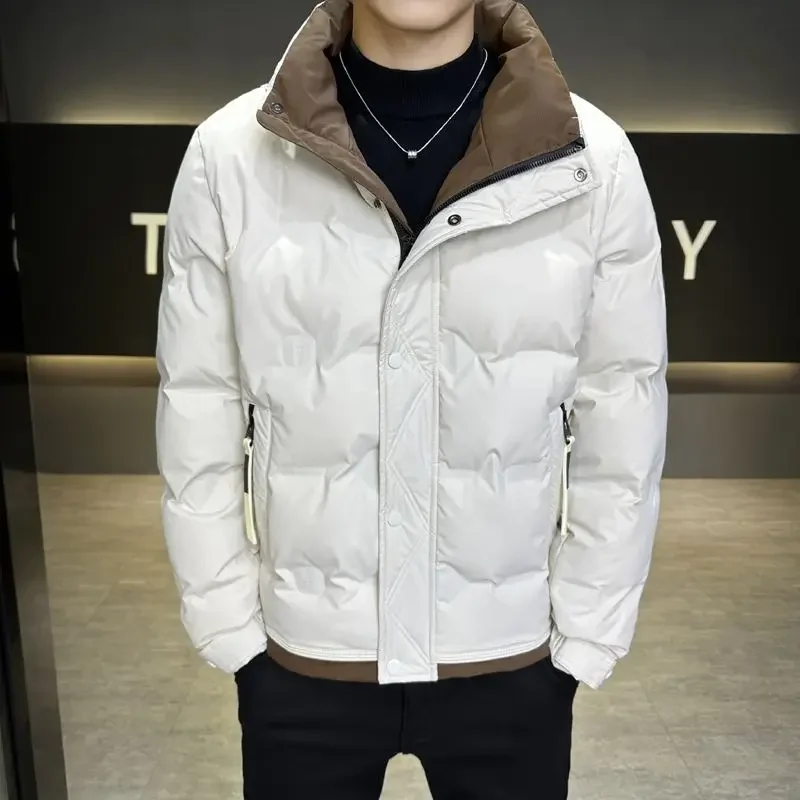​Men's Winter Down Jacket 2025 Slim Fit Stand Collar Color Blocked Short Coat with White Duck Down for Warmth​