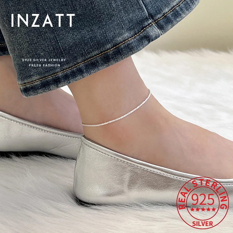 INZATT Real 925 Sterling Silver Sparkling Chain Anklets For Women Minimalist Fine Jewelry 2024 Summer Beach Accessories Gift