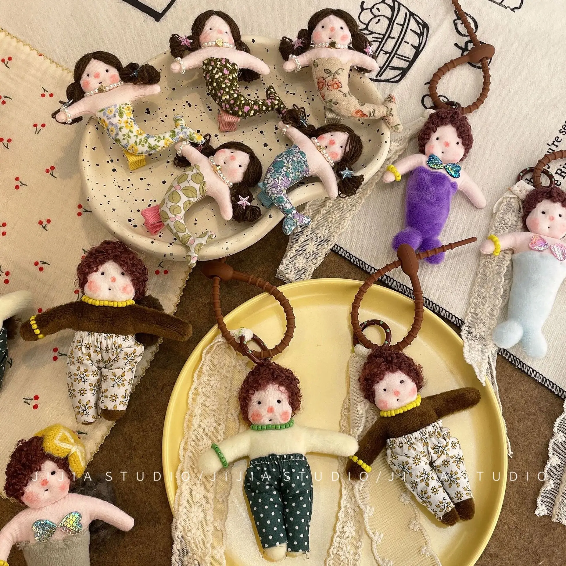 Mermaid Doll Hair Clip Bag Charm Curly Floral Plush Cute Decorative Pendant Keychain for Girls Backpack Phone Daily Gift