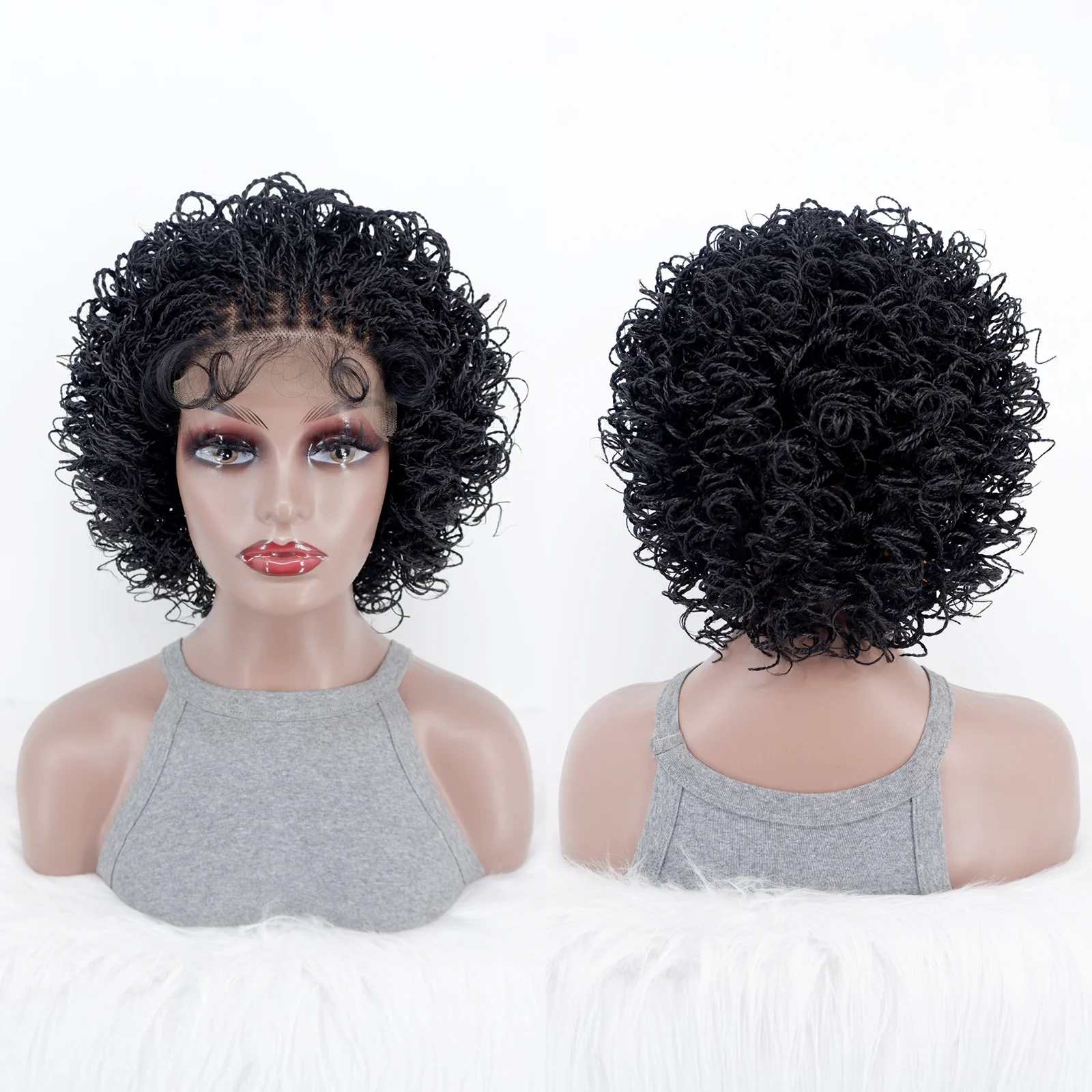 

12 Inch Synthetic Short Bob Braided Wig 5*5 Lace Front Hair Braiding Wigs With Baby Hair for Black Women Afro Curly Braids