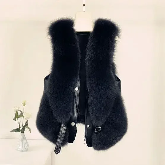 2024 nuova moda donna corta autunno e inverno vita imitazione gilet di capelli di volpe giacca senza maniche cappotto Casual stile caldo R7