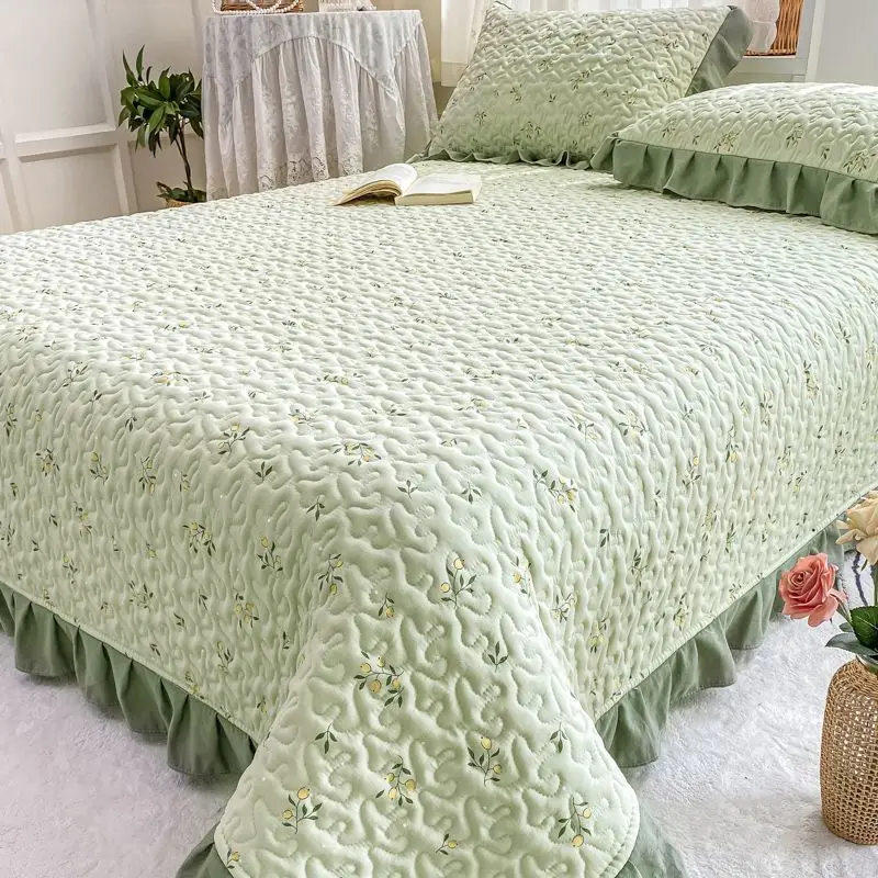 Four Seasons Thicken Bed Cover Quilted Non-slip Sheet Double-layer Bedspread Blankets Queen Bed Sheet with Pillowcase 3pcs