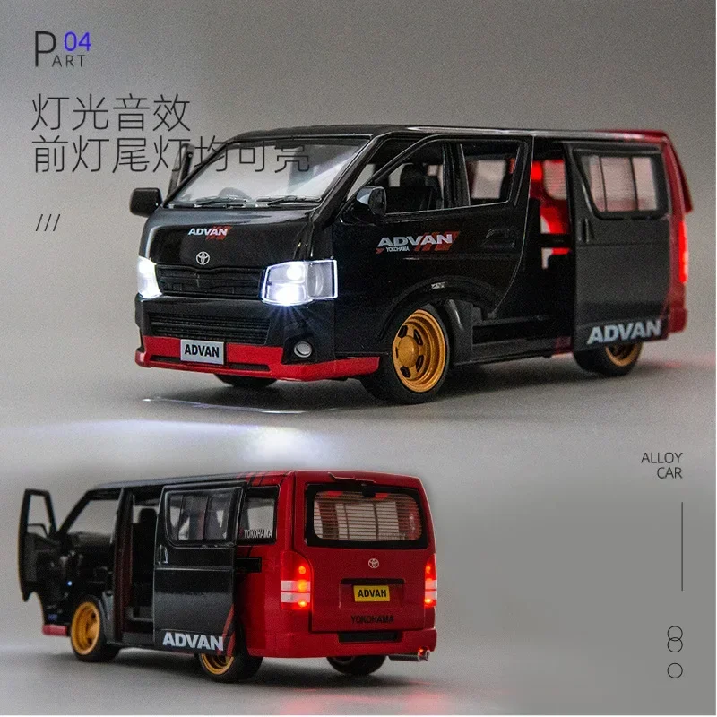 1:32 Toyota HIACE Van coche de pasajeros simulación Diecast Metal aleación modelo coche sonido luz tirar hacia atrás colección niños juguetes regalosFash