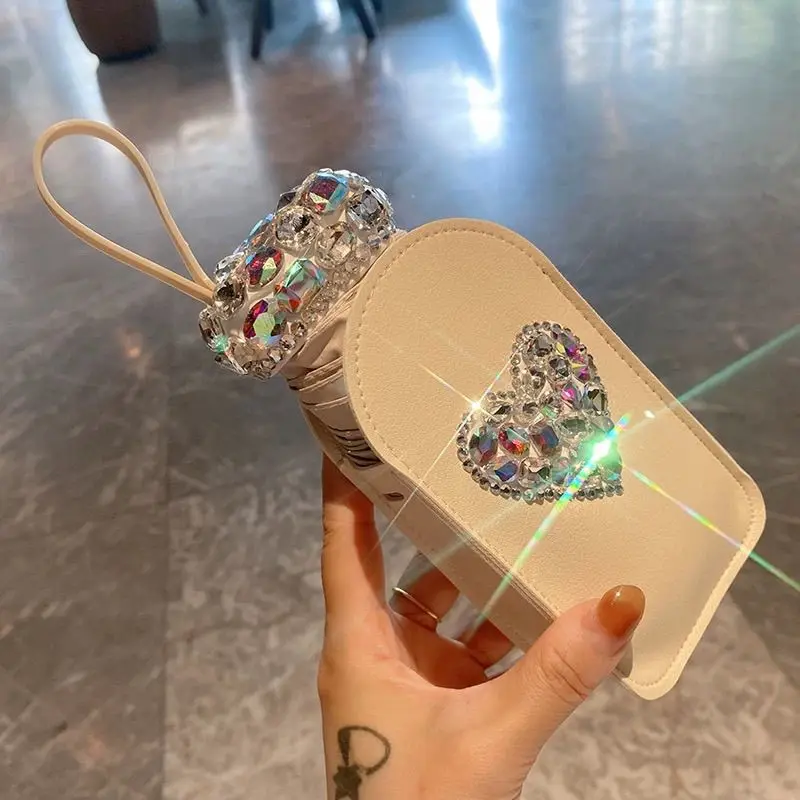 光沢のあるラインストーンミニカプセル傘愛抗 UV ポータブル小さなポケット日焼け止めブロック紫外線保護サンシェード