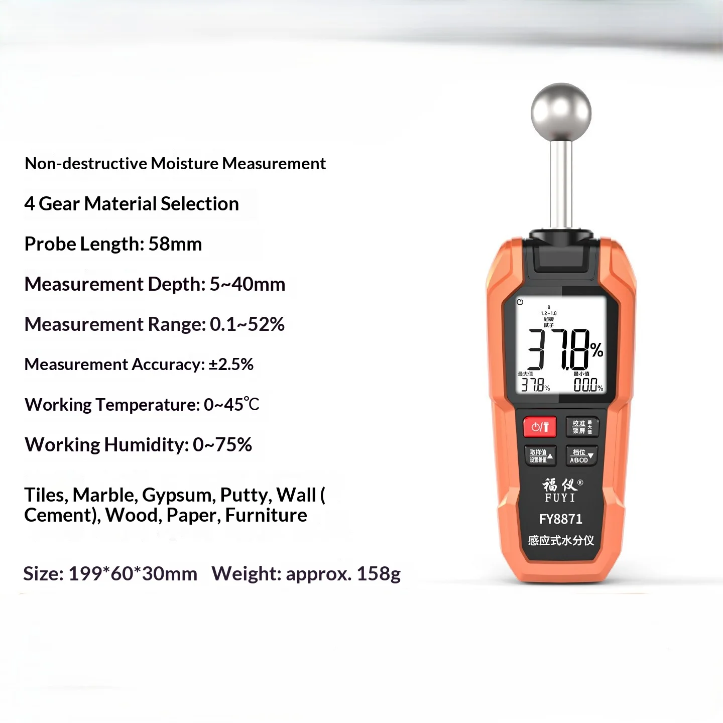 Non-destructive Inductive Moisture Meter Wood Wall Tile Water Leak Humidity Detector