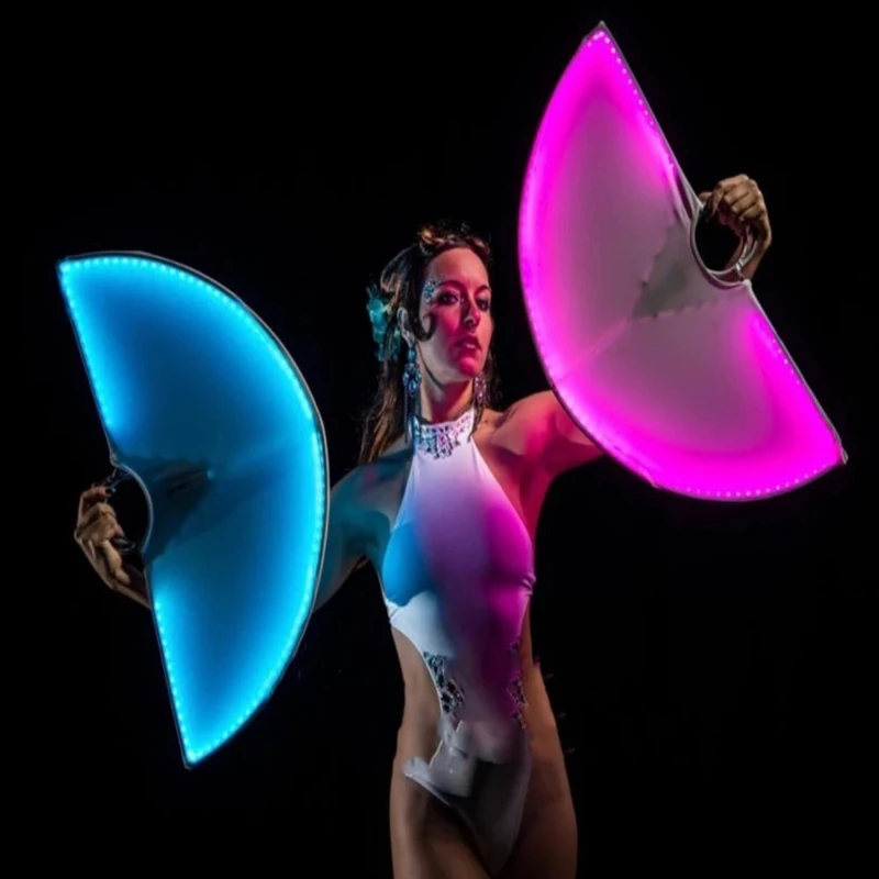 Party Accessories Led Light Fan Stage Dance Show Party Nightclub Chinese Style Holding Fans Outdoor Christmas Decoration 2024