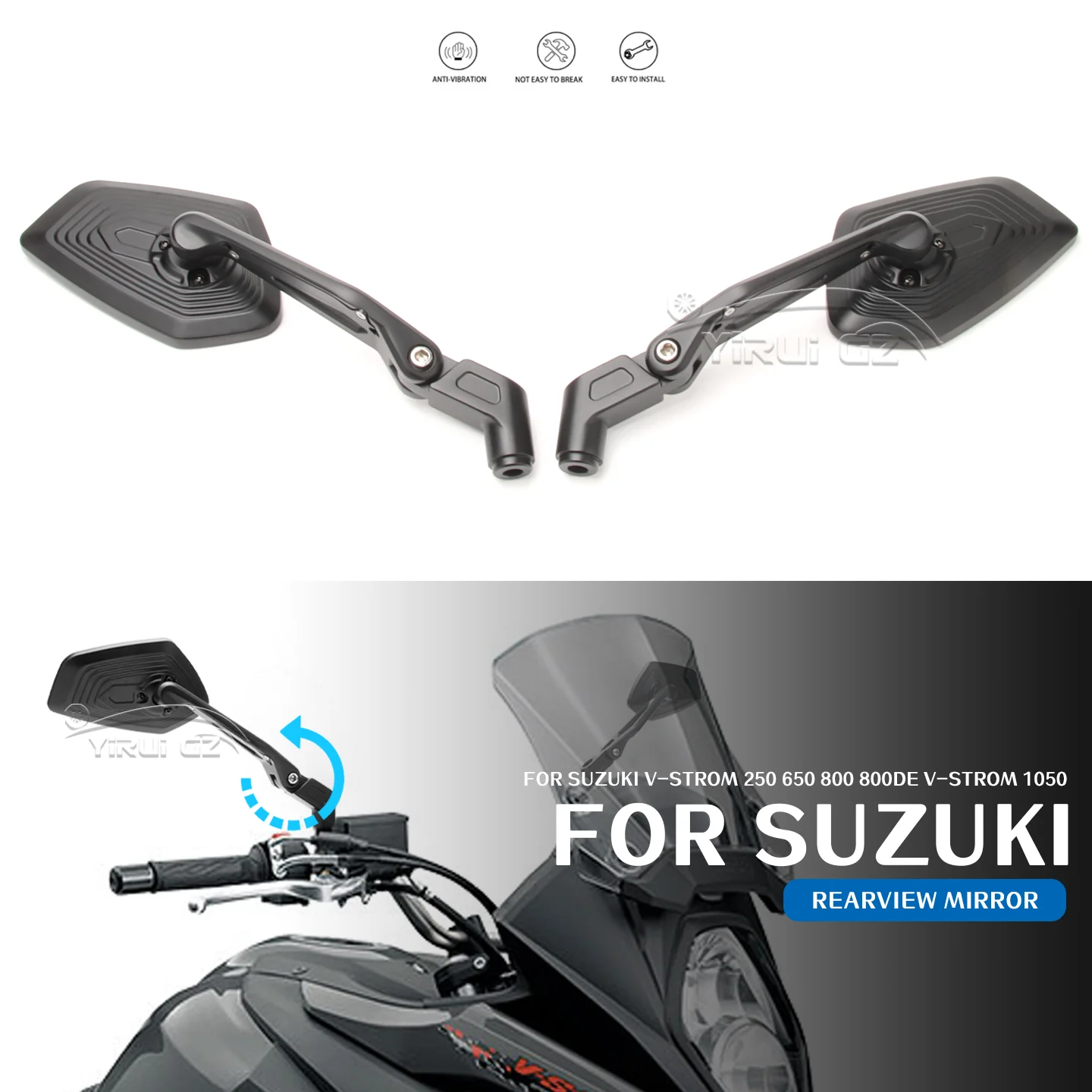 

Motorcycle Rearview Mirror Aluminum Adjustable Side Rear View Mirrors For V-Strom 250 V-Strom 650 V-Strom 800 1050 V-Strom 800DE