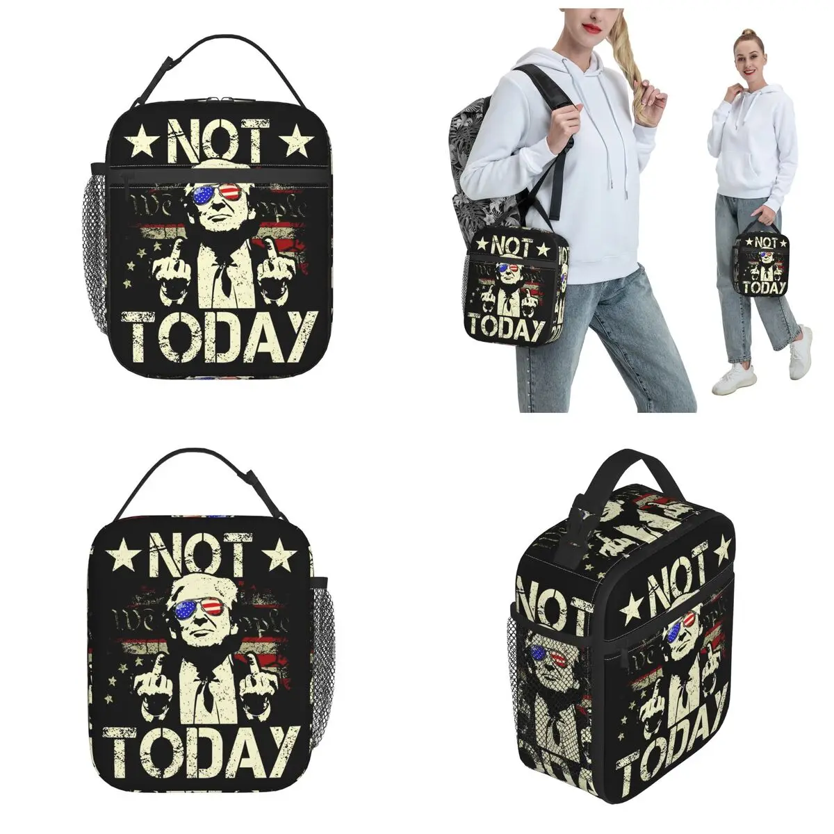 Insulated Lunch Bags Failed Shot Trump Not Today Merch 2024 Trump for President Food Box New Arrival Thermal Cooler Bento Box