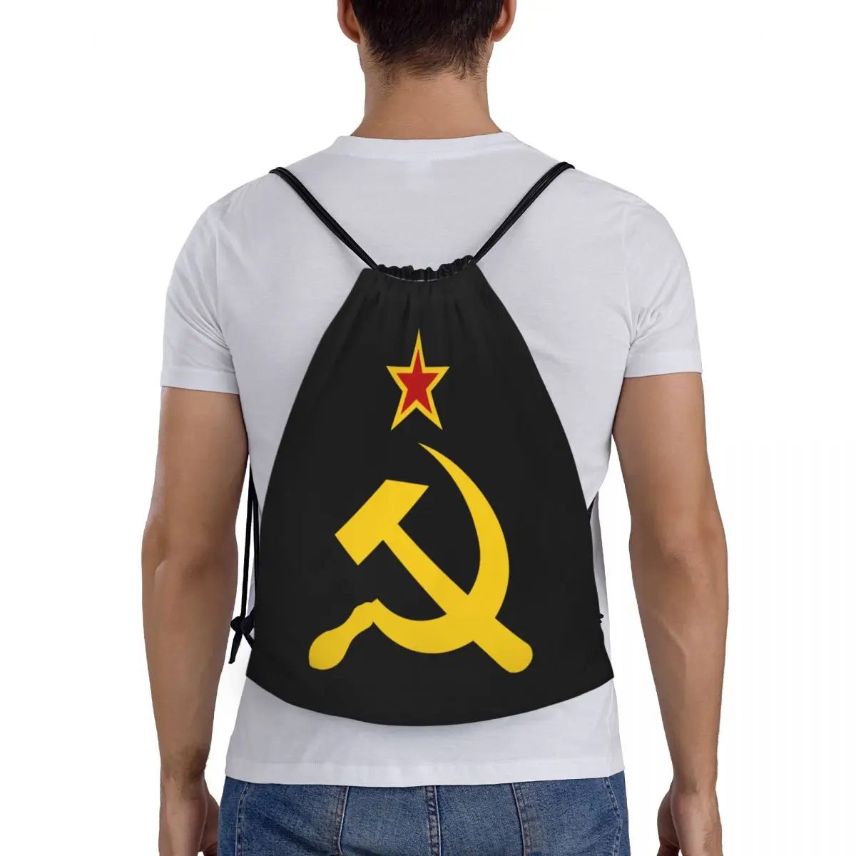 Russian Soviet Flag Drawstring Backpack Bags  Lightweight CCCP USSR Hammer And Sickle Gym Sports Sackpack Sacks for Shopping