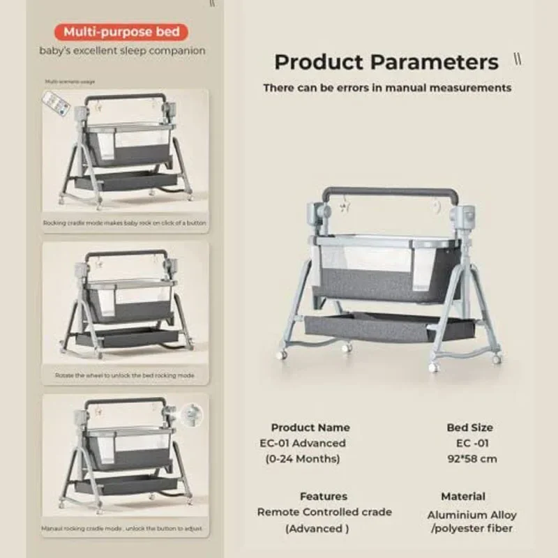 Cuna de bebé automática, columpio con Control remoto, Bluetooth y música