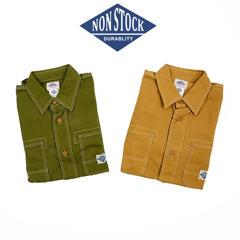 

Non Stock Men's Vintage Casual Canvas Work Shirt Long Sleeve 3D Tailoring Thickened Denim Autumn Square Collar Shirt