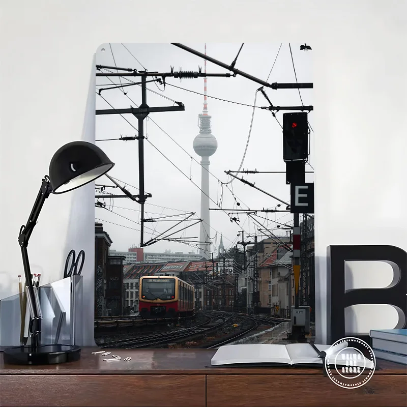 Berlin Fernsehturm SBahn Metal Poster Customized Wall Art Retro Vintage Metal Signs for Man Cave Luxury Decoration Gaming House
